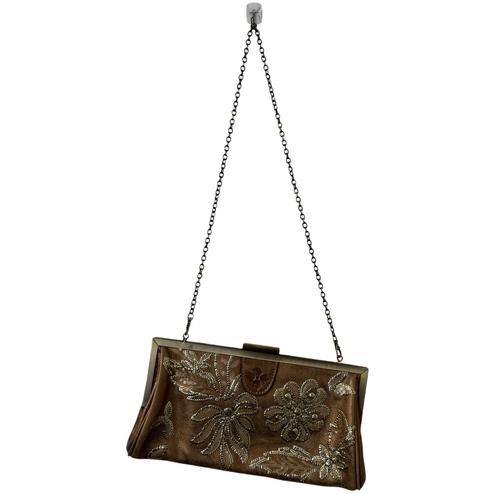 Patricia Nash Purse Clutch Handbag Italian Leather Metallic Sequin Chain Small
